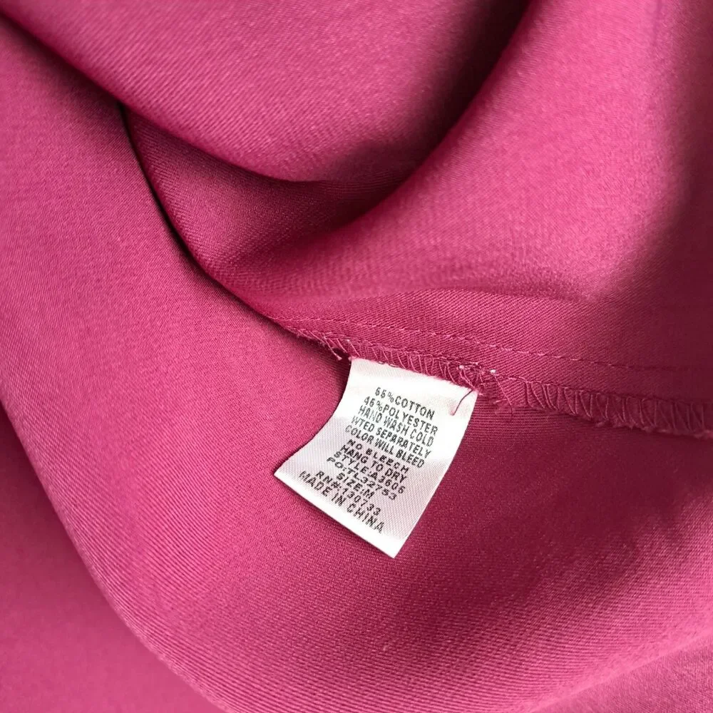 Umgee Long Sleeve Solid Pink Blouse Ruffle Size M Cotton Blend